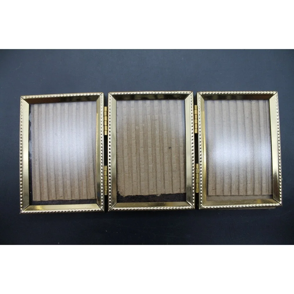 Vintage Brass Gold Tone Picture Frames Lot of 5 MCM Tabletop Hinged Mixed Sizes